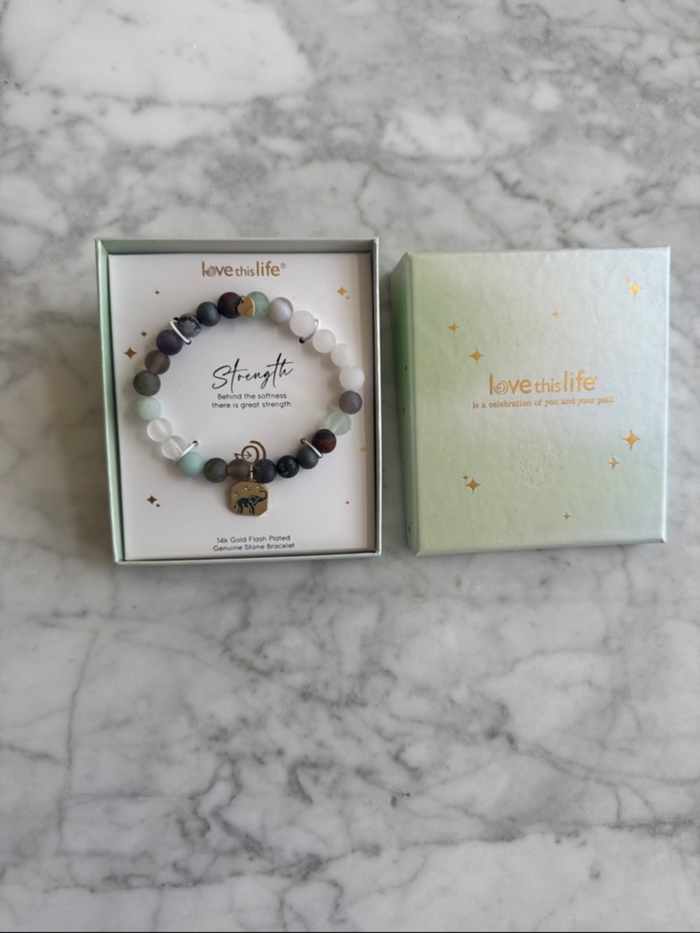 Love This Life Strength Multicolor Beaded Bracelet with Gold Charm
